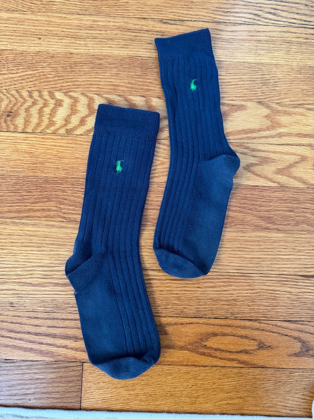 Polo by Ralph Lauren Navy Ribbed Crew Socks with Green Pony Embroidery